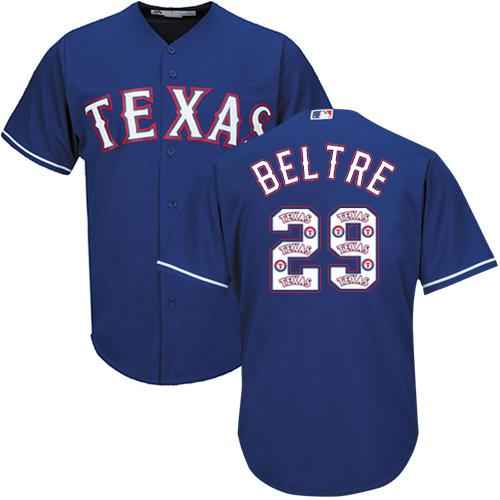 Rangers #29 Adrian Beltre Blue Team Logo Fashion Stitched MLB Jersey
